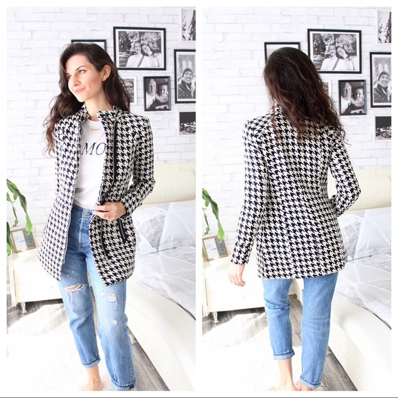 Houndstooth Zip Coat NWOT Black & White - Picture 2 of 9